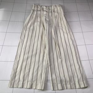 Club Monaco Pants Womens 6 Cream Striped Anreannah Wide Leg Paperbag Waist